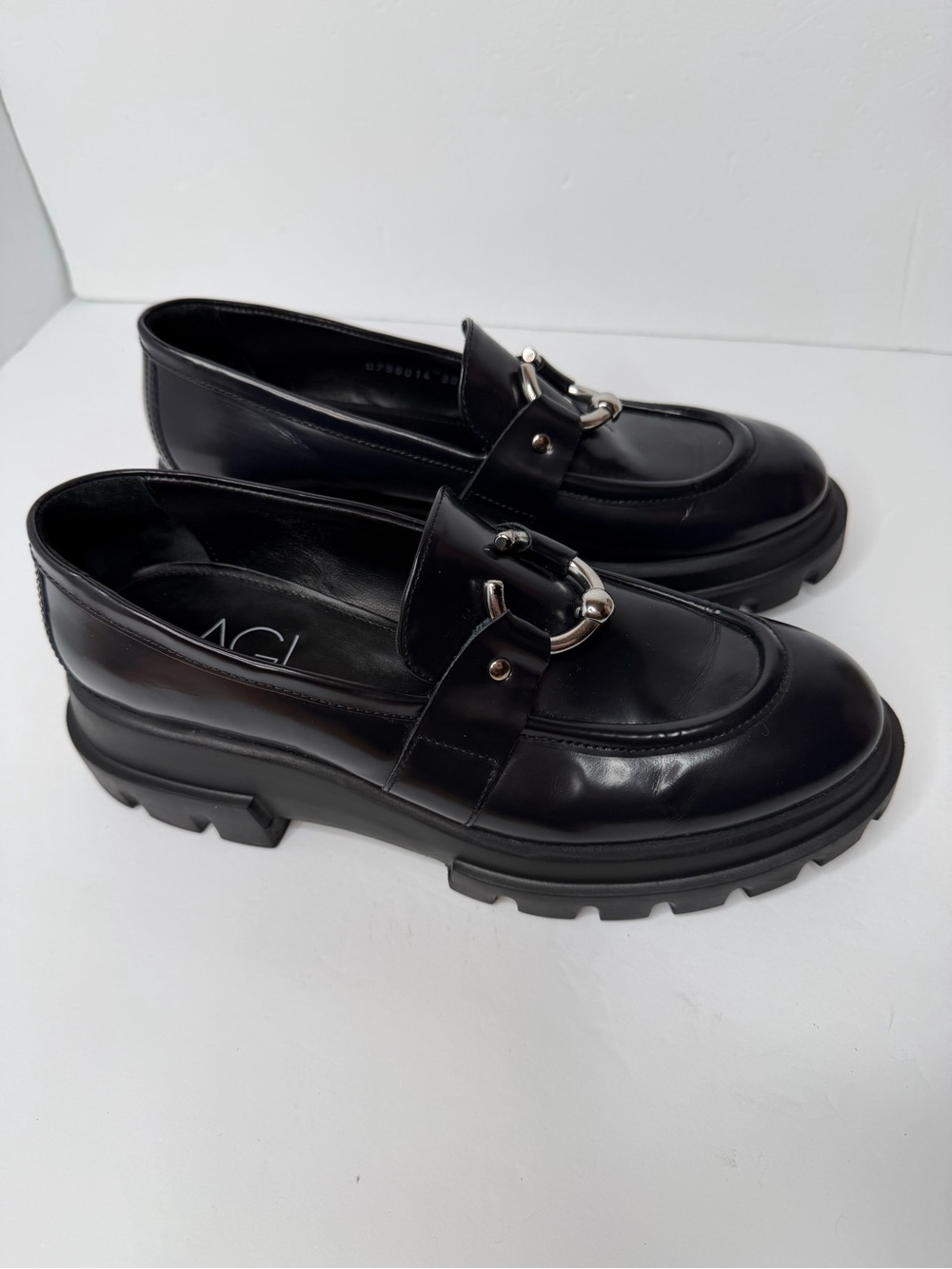 AGL Monique chunky sole leather loafers in black leather Women's EU 39/ 8.5-9 US - Picture 3 of 15